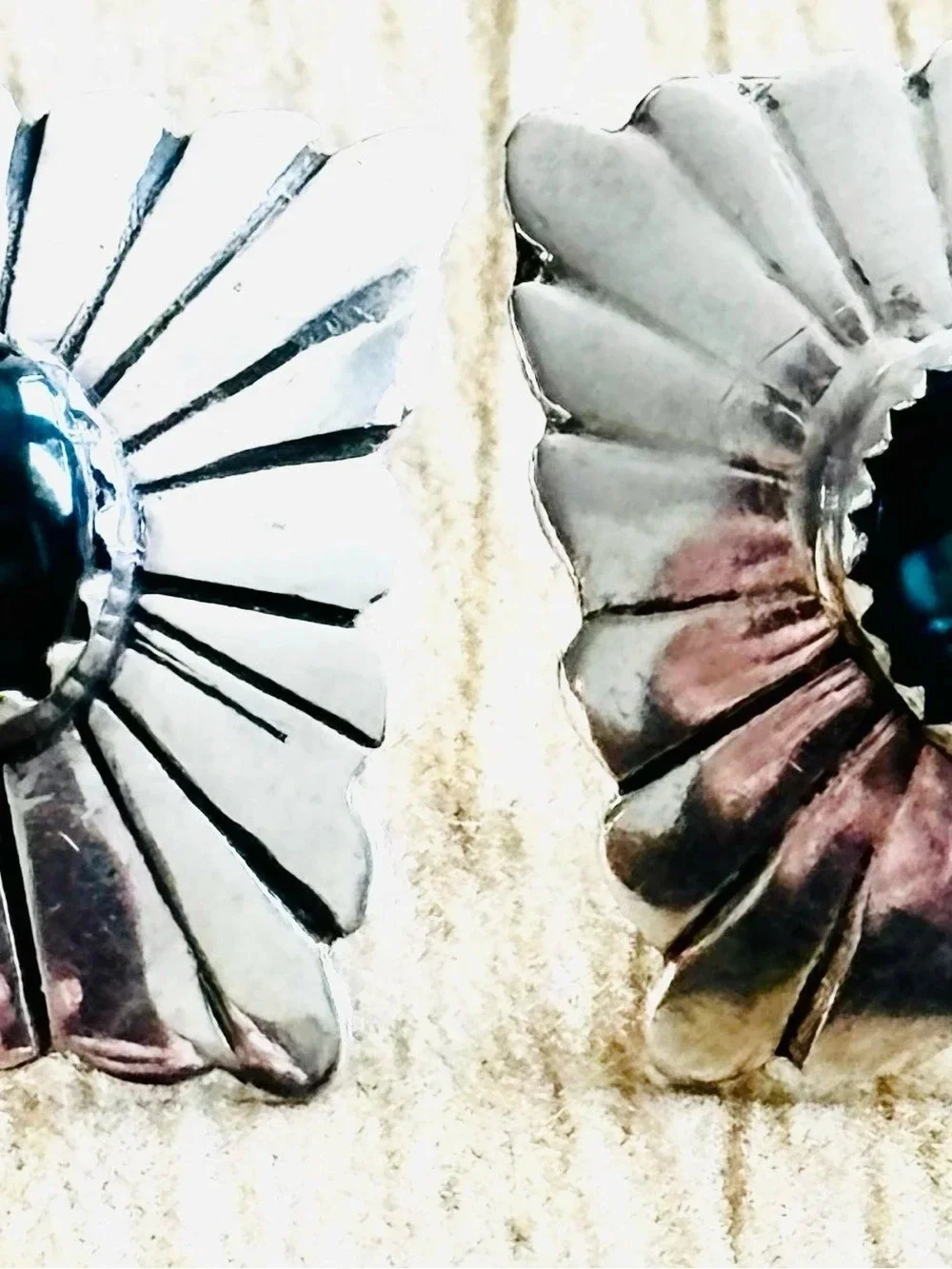 Floral Blue cabochon and Sterling Silver Earrings